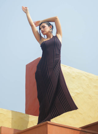 Angela wine and blue dress