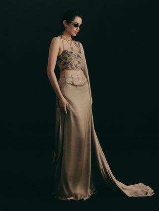 Beige tulle corset with satin skirt