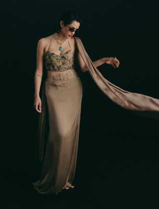 Beige tulle corset with satin skirt