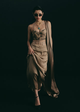 Beige tulle corset with satin skirt