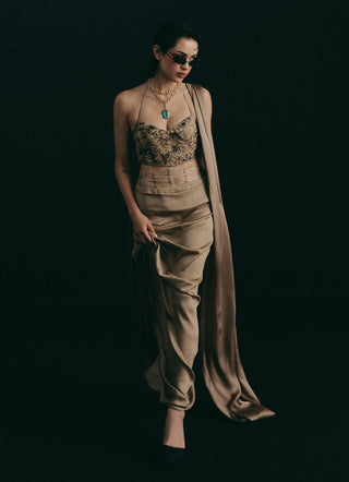 Beige tulle corset with satin skirt