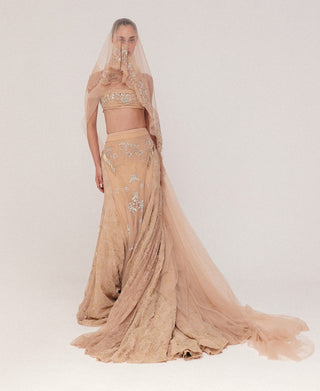 Peach beaded lehenga set