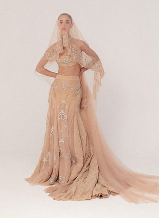 Peach beaded lehenga set