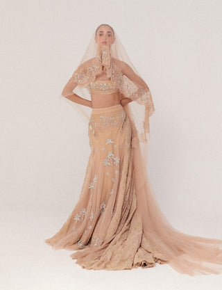 Peach beaded lehenga set