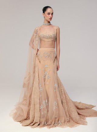 Peach beaded lehenga set