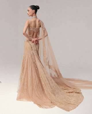 Peach beaded lehenga set