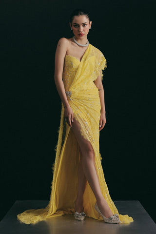 Yellow couture sari set
