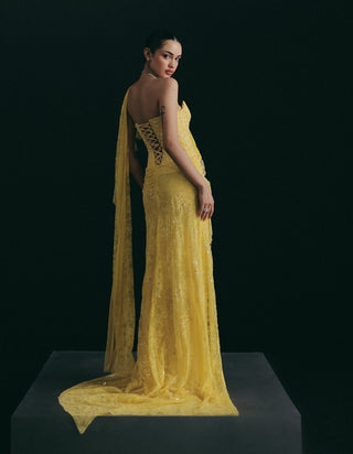 Yellow couture sari set