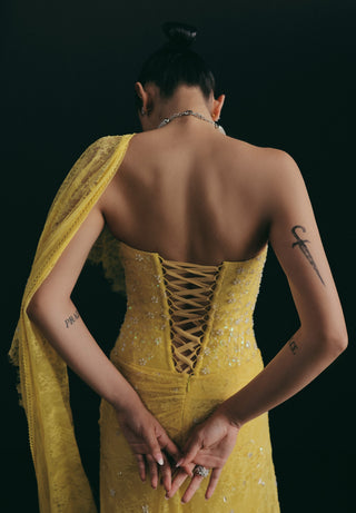 Yellow couture sari set