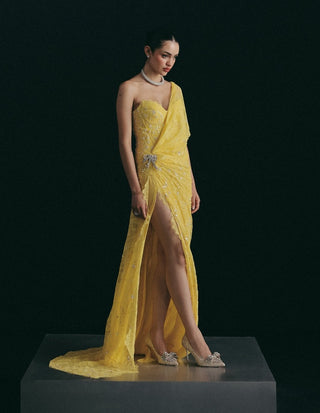 Yellow couture sari set