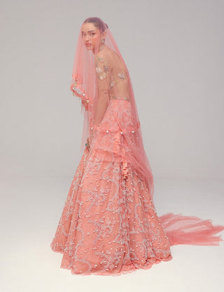 Pink pearl shell embroidered lehenga set
