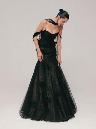 Black lace corset and lehenga set