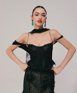 Black lace corset and lehenga set
