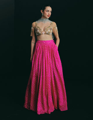 Pink bandhini silk skirt set