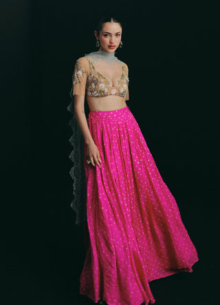 Pink bandhini silk skirt set