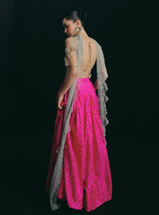 Pink bandhini silk skirt set