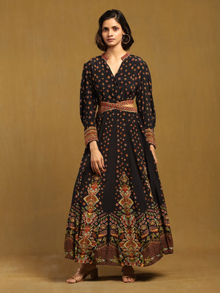 Black gopuram maxi dress