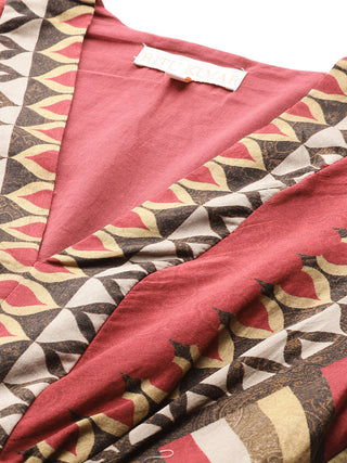 Maroon geo tribe fit & flare dress