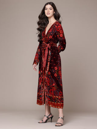 Maroon sasha print fit & flare dress