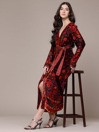 Maroon sasha print fit & flare dress