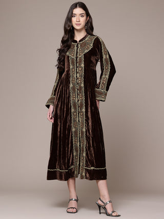 Brown full sleeves solid dress