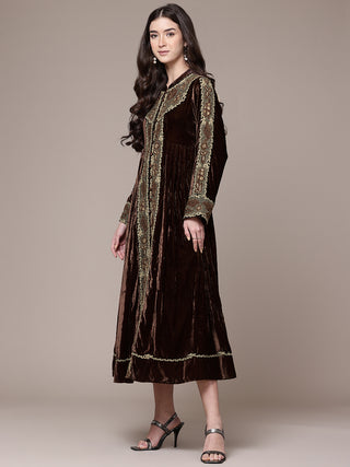 Brown full sleeves solid dress