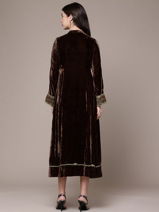 Brown full sleeves solid dress