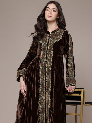 Brown full sleeves solid dress