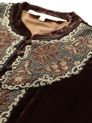 Brown full sleeves solid dress