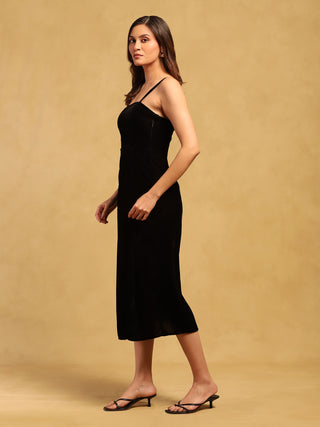 Black geo applique long dress