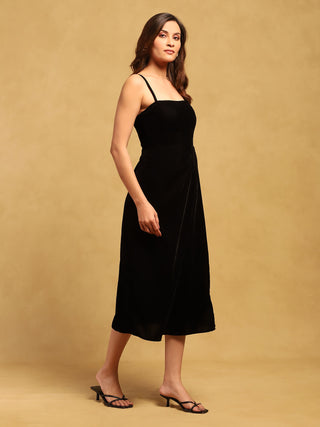 Black geo applique long dress