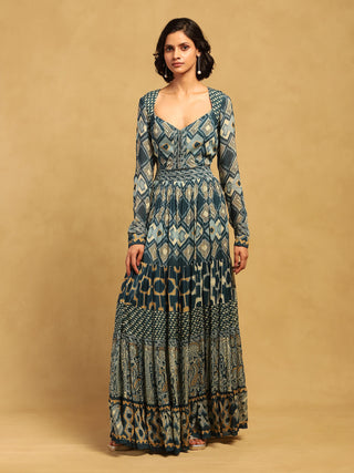 Blue meraki border maxi dress