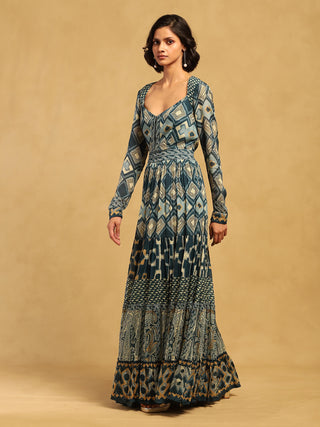 Blue meraki border maxi dress