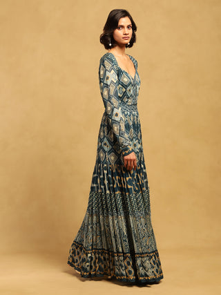 Blue meraki border maxi dress