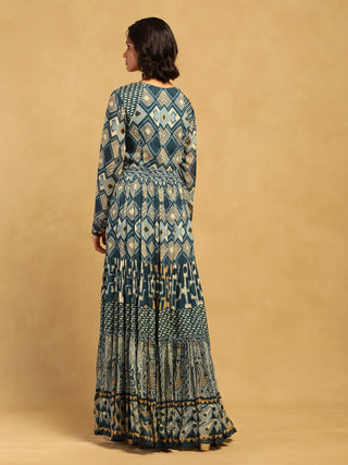 Blue meraki border maxi dress