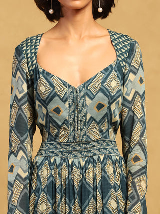 Blue meraki border maxi dress