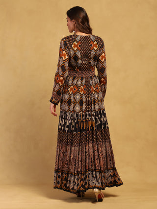 Brown meraki border maxi dress