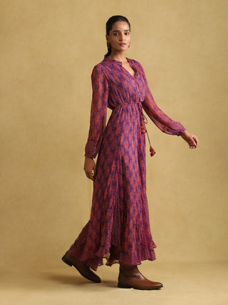 Ritu Kumar-Purple Printed Long Dress-INDIASPOPUP.COM