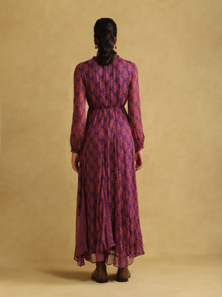 Ritu Kumar-Purple Printed Long Dress-INDIASPOPUP.COM