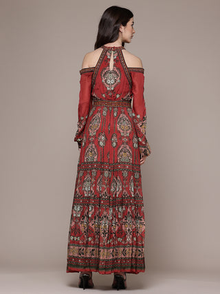Rust tapti fit & flare long dress