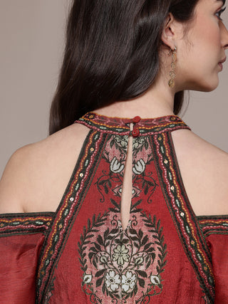 Rust tapti fit & flare long dress