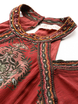 Rust tapti fit & flare long dress