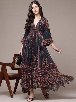 Black amelia printed dress