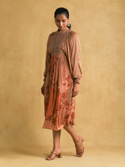Rust Micro Print Embroidered Dress
