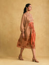 Rust Micro Print Embroidered Dress