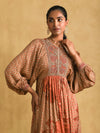 Rust Micro Print Embroidered Dress