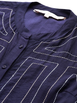 Navy blue stitch fit & flare long dress