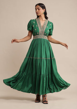 Ritu Kumar-Green Embroidered Dress-INDIASPOPUP.COM