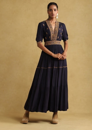 Ritu Kumar-Navy Blue Embroidered Dress-INDIASPOPUP.COM