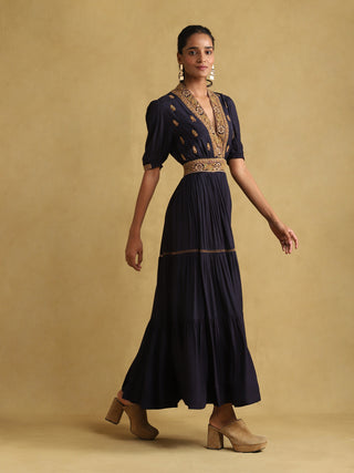 Ritu Kumar-Navy Blue Embroidered Dress-INDIASPOPUP.COM